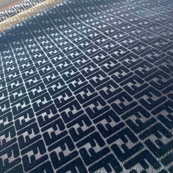 FL07 Black Vinyl Fabric With Velvet Pattern By The Yard