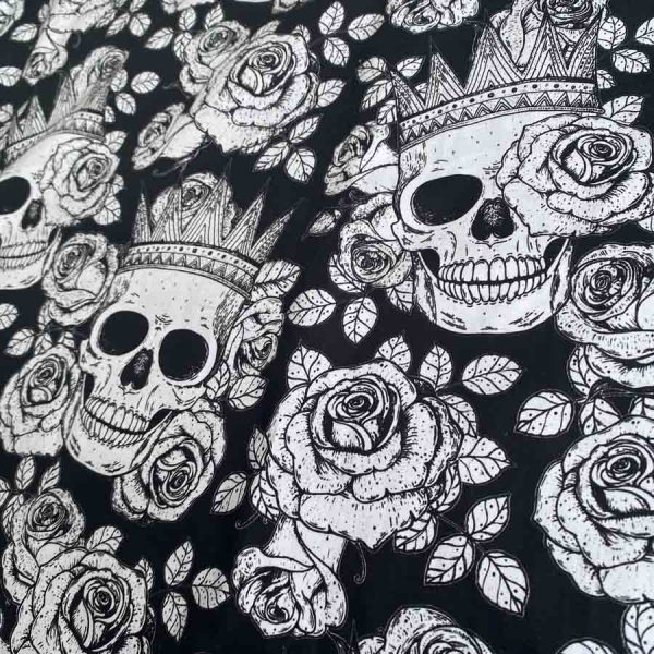 Black cotton fabric with skull pattern