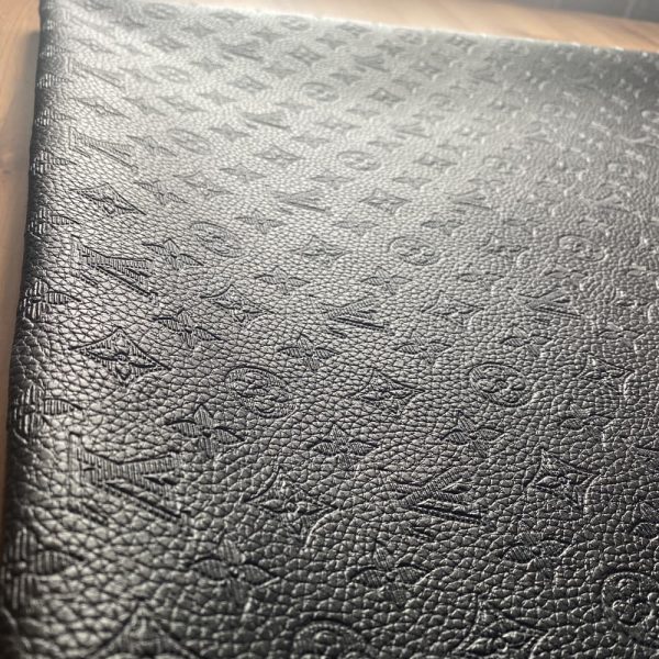 LL79 Hot press empreinte leather fabric BLACK by the yard