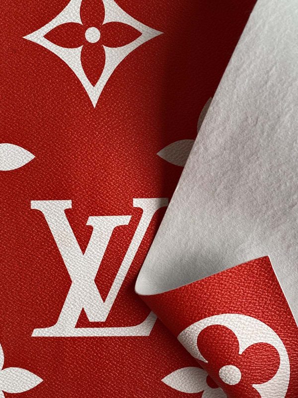 LL62 Red Leather Fabric With Big Patterns