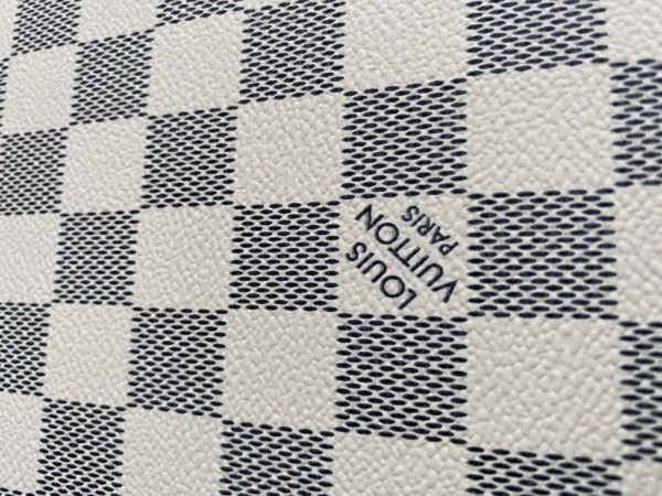 LL73 Damier Azur Leather Fabric | Cream Checkered Leather Material