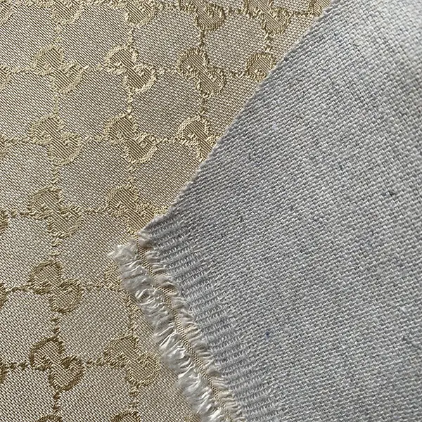GJ03 Ivory Jacquard Fabric with Gold Patterns