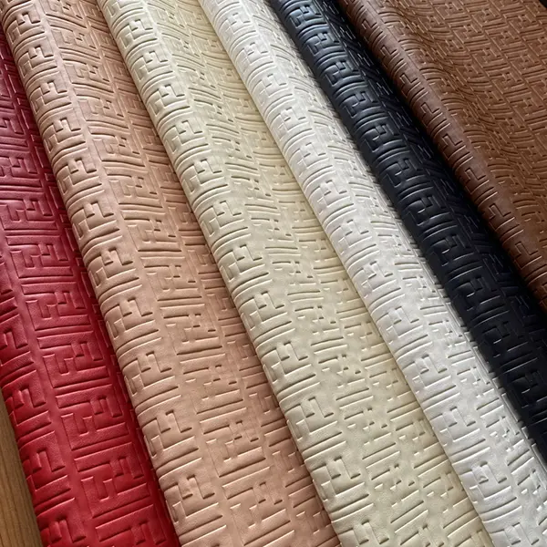 FL08 Embossed Leather Fabric Red