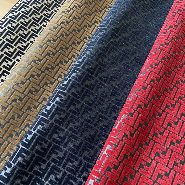FL09 Red Vinyl Fabric with Velvet Patterns