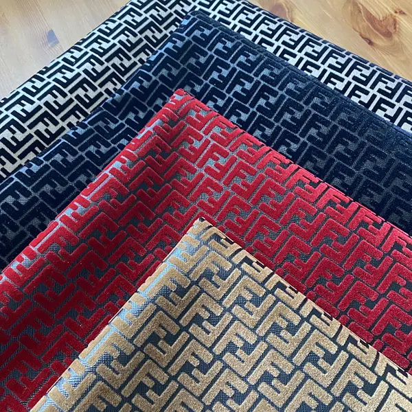 FL09 Red Vinyl Fabric with Velvet Patterns
