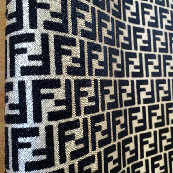 FL07 Black Vinyl Fabric With Velvet Pattern By The Yard