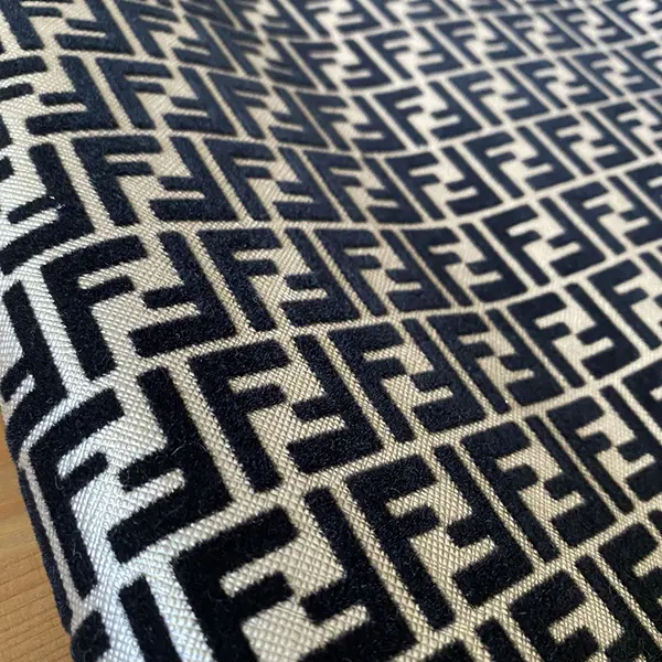 FL07 Black Vinyl Fabric With Velvet Pattern By The Yard