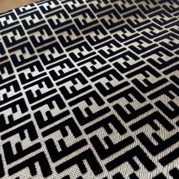 FL07 Black Vinyl Fabric With Velvet Pattern By The Yard