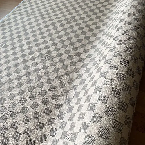 LL73 Damier Azur Leather Fabric | Cream Checkered Leather Material