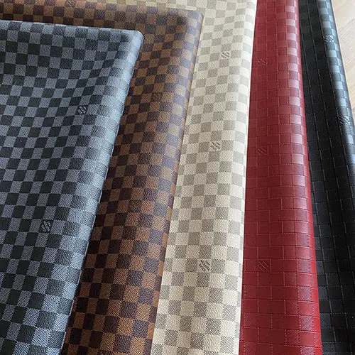 LL73 Damier Azur Leather Fabric | Cream Checkered Leather Material