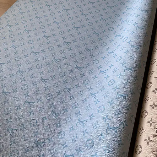 LL53 Leather Fabric By The Yard GREEN ON VERY LIGHT GREEN