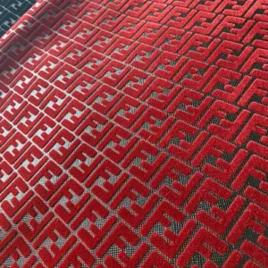 FL09 Red Vinyl Fabric with Velvet Patterns
